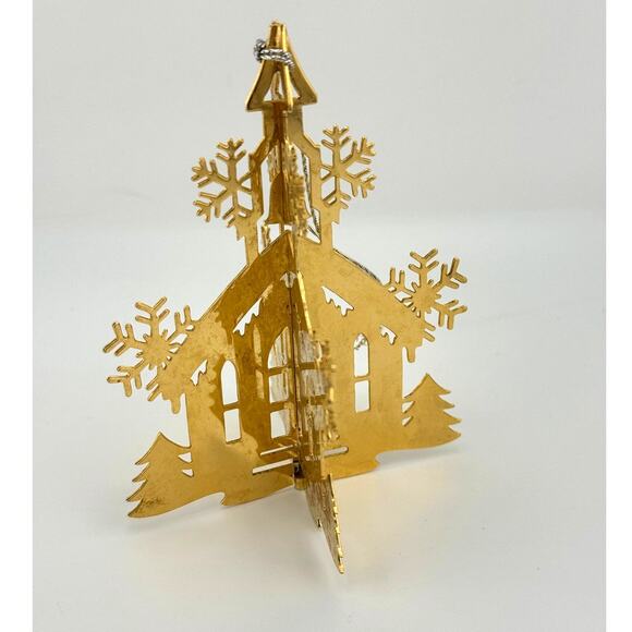 VTG Danbury Mint 1981 Gold Plated Christmas Tree Ornament The County Church - Picture 4 of 6